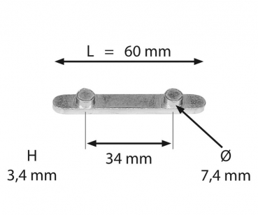 Passfeder mit 2 Stiften Abstand 34, L: 60 mm, H: 3,5 mm Stifte DN 7,4